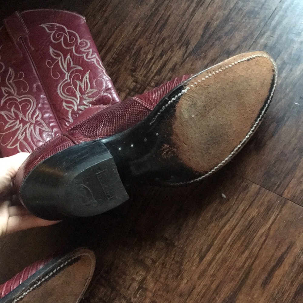Red Cowboy Boots Ropers Lizard Roper - Picture 5 of 14